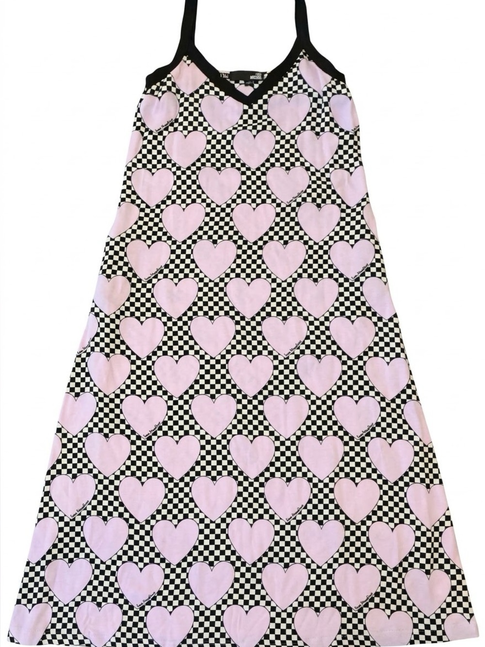 Love Moschino Checkered Pink Heart V-Neck Viscose Sleeveless Maxi Dress IT 44 US